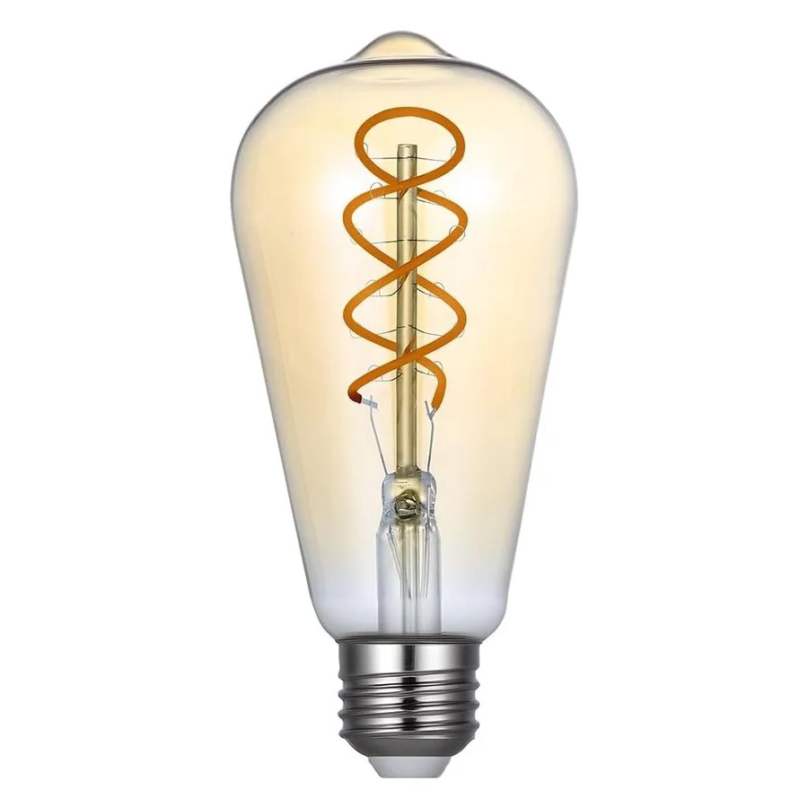 Vinaco ST64 LED Spiral Filament Bulb, 4W Amber 2200K E26