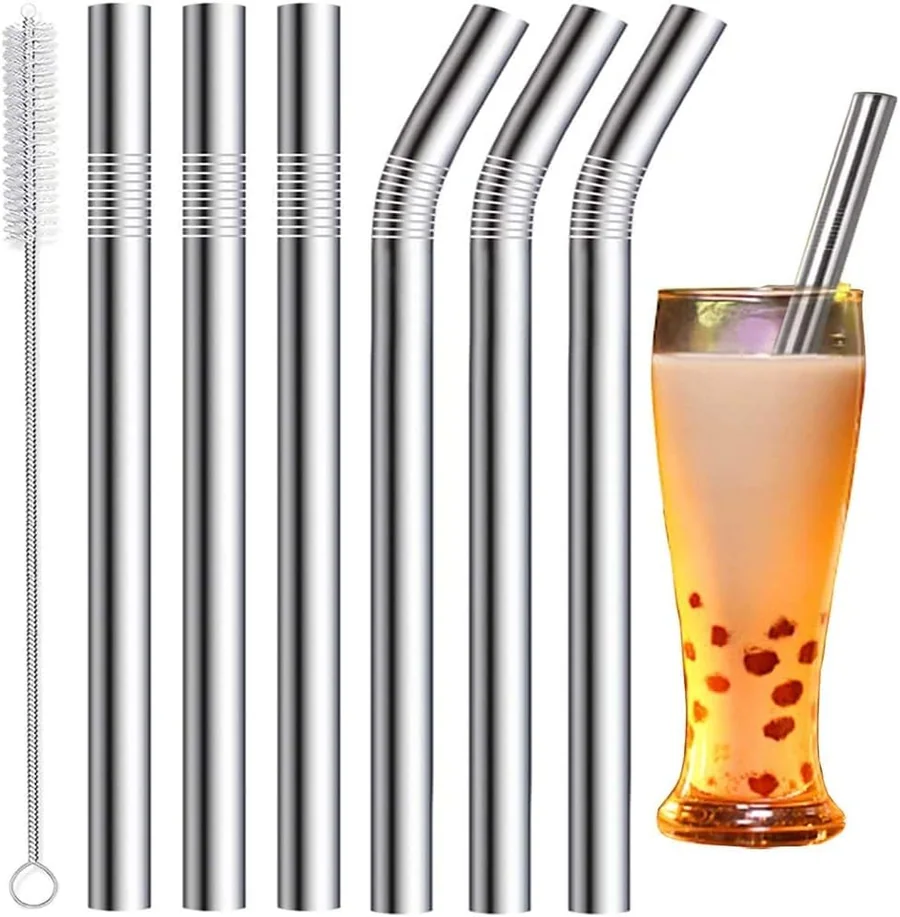Vinaco Wide Stainless Steel Smoothie Straws, 6-Pack